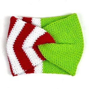 Grinch style hand knit twisted headband.
